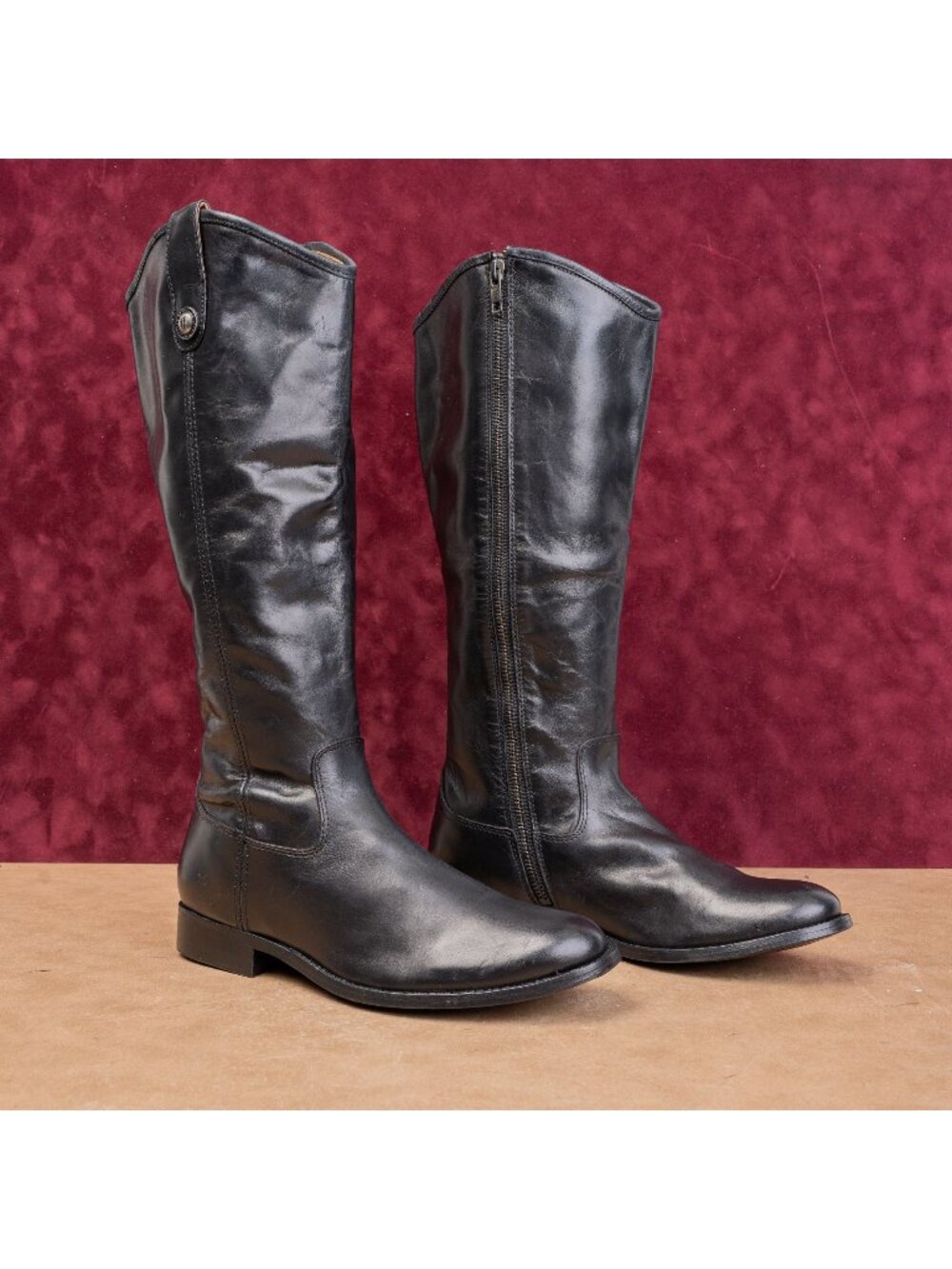 Frye Wmn Melissa Button Zip Black Leather Equestrian Classic Riding Boots sz 8.5